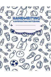 Handwriting primary composition notebook, 8 x 10 inch 200 page, Cute sport doodles