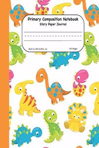 Primary Composition Notebook Story Paper Journal: Cute Dinosaur Dashed Mid Lined Pages For Alphabet Practice Along With Space For Drawing Pictures 8"x10" (20.3x25.4 cm)