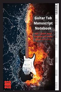 Guitar Tab Manuscript Notebook with 7 Guitar Chord Diagrams and 6 wide staves