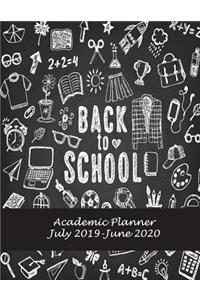 Back To School: Academic Planner July 2019-June 2020: Black Color, Calendar Book July 2019-June 2020 Weekly/Monthly/Yearly Calendar Journal, Large 8.5" x 11" 365 Da