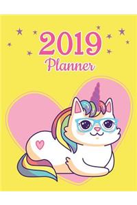 2019 Planner: Weekly Dated with Inspirational Quotes - Bright Yellow Caticorn