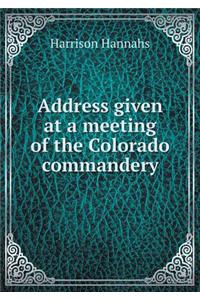 Address given at a meeting of the Colorado commandery
