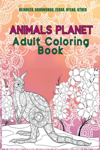 Animals Planet - Adult Coloring Book - Reindeer, Groundhog, Zebra, Hyena, other