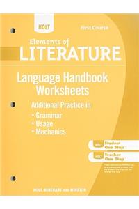 Holt Elements of Literature: Grammar Usage and Mechanics Handbook Worksheets Grade 7 First Course