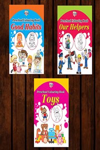 Preschool Colouring Books for Kids (Set of 3 Books) Copy Colouring Books | Good Habits | Helpers | Toys