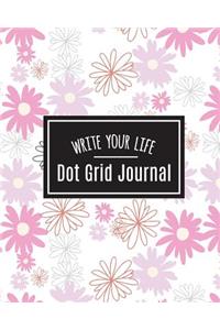 Dot Grid Bullet Journal, Daily Dated Notebook Diary, White Pink Daisy Flower Bloom: Large Quarterly Bullet Journal Blank Pages with Number, 150p, 8x10