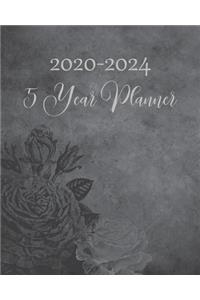 2020-2024 5 Year Planner: Gray & White Rose Floral Design: Monthly Yearly Schedule Organizer (60 Months): Agenda Calendar For The Next 5 Years