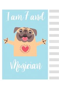 I am 7 and musician blank sheet music manuscript paper dog notebook christmas gift Notebook Matte