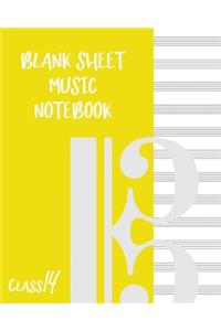 Blank Sheet Music Composition Manuscript Staff Paper Art Music CLASS 14 Notebook Yellow Cover