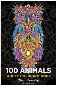 100 animals.Adult coloring book .stress relieving