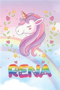 Rena: Rena Unicorn Notebook Rainbow Journal 6x9 Personalized Customized Gift For Someones Surname Or First Name is Rena