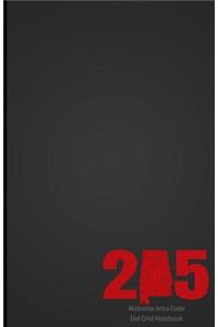 205 Alabama Area Code Dot Grid Notebook
