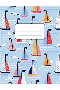 Composition Notebook: Sailing Boat Seagull Pattern: 100 Pages of 7.5