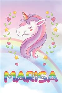 Marisa: Marisa Unicorn Notebook Rainbow Journal 6x9 Personalized Customized Gift For Someones Surname Or First Name is Marisa