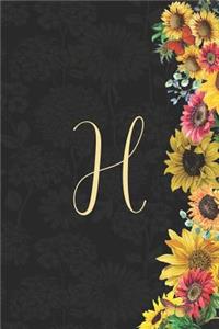 H: Sunflower Journal, Monogram Letter H Blank Lined Diary with Interior Pages Decorated with More Sunflowers.