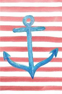 Blue Anchor Watercolor Stripe Journal, Dot Grid