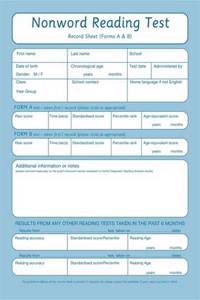 Nonword Reading Test: Record Sheet Pk10