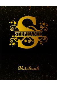 Stephanie Notebook: Letter S Personalized First Name Personal Writing Notepad Journal Black Gold Glittery Pattern Effect Cover Wide Ruled Lined Paper for Journalists & 