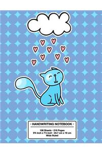 Handwriting Notebook: Back to School Cute Cat & Raining Hearts Kawaii Style Handwriting Guide Lined Book