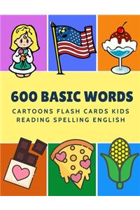600 Basic Words Cartoons Flash Cards Kids Reading Spelling English