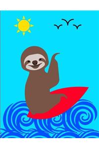 Smiling Sloth Surfing Wave Notebook Journal 150 Page College Ruled Pages 8.5 X 11