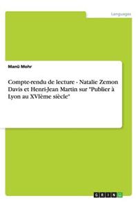 Compte-rendu de lecture - Natalie Zemon Davis et Henri-Jean Martin sur 