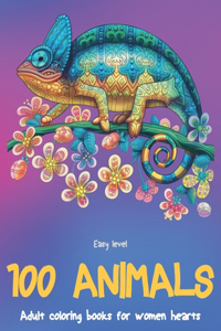 Adult Coloring Books for Women Hearts - 100 Animals - Easy Level