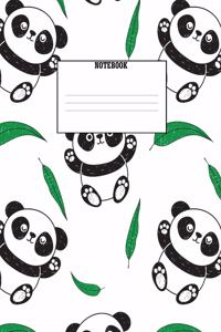 Notebook: Panda Lovers Colorful Pandas with Green Leaves on White Repeating Pattern Composition Notebook; 120 Pages 7.5" x 9.25" Wide Rule Lined Paper; Elemen