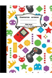 Composition notebook wide ruled 8.5 x 11 inch 200 page, colorful kids game