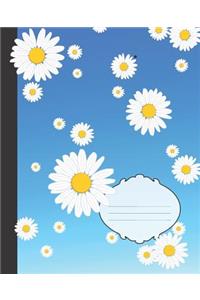 Pretty White & Yellow Daisies Fun Blue Composition Wide-ruled blank line School Notebook