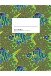 Back to School Composition Notebook for Girls or Boys Tropical Fish Pattern for Elementary Journal Writing or Notes Wide Ruled Blank, Lined