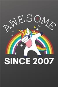 Awesome Since 2007 Notebook for Kids, Birthday Unicorn, Cute Happy Birthday Dabbing Unicorn Birthday Gift Black Cover