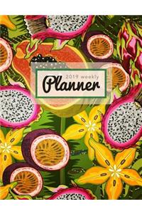 2019 Weekly Planner: Tropical Fruits - 8.5 X 11 in - 2019 Organizer with Bonus Dotted Grid Pages + Inspirational Quotes + To-Do Lists