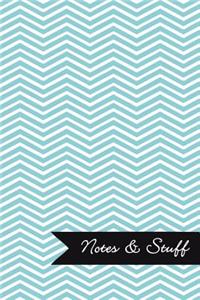 Notes & Stuff - Lined Notebook with Caribbean Blue Chevron Pattern Cover