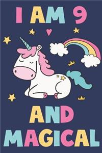 Unicorn Journal 'I'm 9 And Magical' - Unicorn Notebook - 9 Year Old Birthday Gift for Girls Diary - Unicorn 9th Birthday Gift