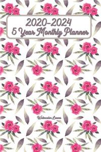 2020-2024 Watercolor Leaves 5 Year Monthly Planner 6x9
