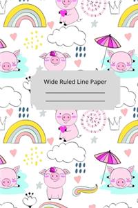 Cute Baby Pig Theme Wide Ruled Line Paper