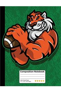 Tiger Sports Football Mascot Composition Notebook: Students Wide Ruled Line Paper Notebook for School, Journaling or Personal Use.