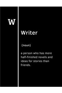 Writer (noun) a person who has more half-finished novels and ideas for stories than friends.