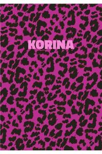 Korina: Personalized Pink Leopard Print Notebook (Animal Skin Pattern). College Ruled (Lined) Journal for Notes, Diary, Journaling. Wild Cat Theme Design wi