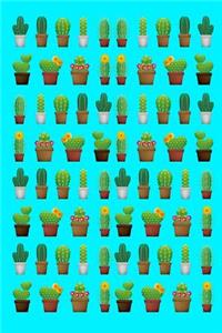 Cactus Flower Design Blank Notebook Journal Aqua 120 College Ruled Pages 6 X 9