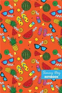 Sunny Day Notebook: Compact 6" x 9" Paperback Blank Dot Grid Journal / Diary / Planner / Sketchbook in Bright Orange Summer Watermelon, Ice Cream, Sunshine and Slippers