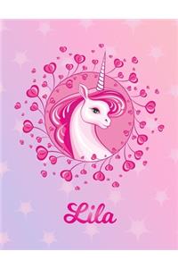 Lila: Lila Magical Unicorn Horse Large Blank Pre-K Primary Draw & Write Storybook Paper - Personalized Letter L Initial Custom First Name Cover - Story Bo