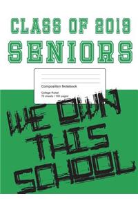 Class of 2019 Green and White Composition Notebook