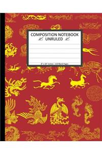 Unruled Composition Notebook 8" x 10". 120 Pages. Chinese Vector Elements
