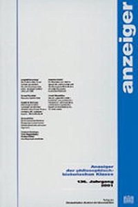 Anzeiger Der Philosophisch-Historischen Klasse Der Osterreichischen Akademie Der Wissenschaften