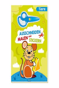 Trotsch Bastelbuch mit Schere Ausschneiden, Malen und Stickern Tiere: Bastelheft Beschaftigungsbuch