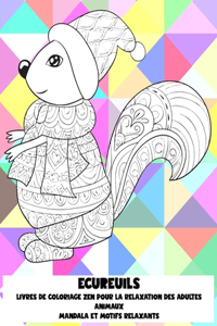 Livres de coloriage zen pour la relaxation des adultes - Mandala et motifs relaxants - Animaux - Écureuils
