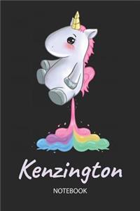 Kenzington - Notebook: Blank Ruled Personalized & Customized Name Rainbow Farting Unicorn School Notebook Journal for Girls & Women. Funny Unicorn Desk Accessories for Kin