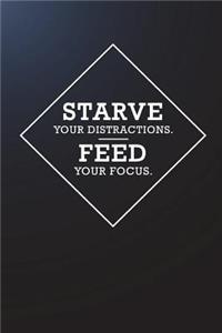 Starve Your Distractions. Feed Your Focus.: Motivational Bullet Notebook - 120-Page Small Dot Grid Inspirational Journal - 6 X 9 Matte Softcover Diary